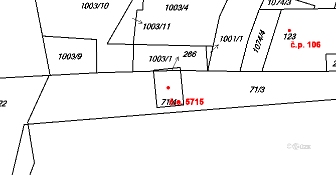 Strážky 5715, Ústí nad Labem na parcele st. 71/4 v KÚ Dělouš, Katastrální mapa