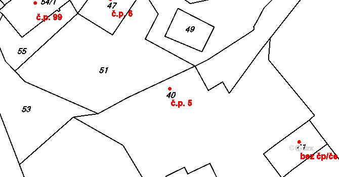 Domanín 5, Bystřice nad Pernštejnem na parcele st. 40 v KÚ Domanín u Bystřice nad Pernštejnem, Katastrální mapa