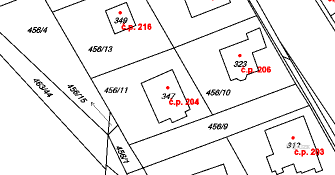 Koleč 204 na parcele st. 347 v KÚ Koleč, Katastrální mapa