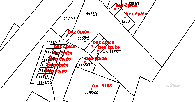 Mšeno nad Nisou 109, Jablonec nad Nisou na parcele st. 1168/3 v KÚ Mšeno nad Nisou, Katastrální mapa