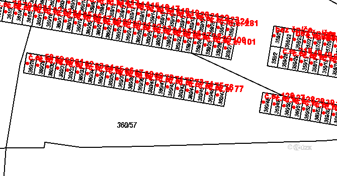 Rousínov 72 na parcele st. 360/42 v KÚ Rousínov u Vyškova, Katastrální mapa