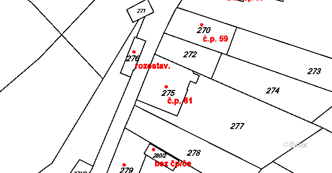 Petrovice 61, Nové Město na Moravě na parcele st. 275 v KÚ Petrovice u Nového Města na Moravě, Katastrální mapa