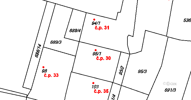 Obora u Cerhonic 30, Cerhonice na parcele st. 95/1 v KÚ Cerhonice, Katastrální mapa