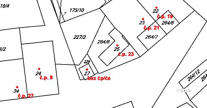Dolní Čepí 23, Ujčov na parcele st. 25 v KÚ Dolní Čepí, Katastrální mapa