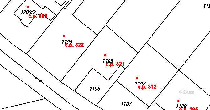 Štípa 321, Zlín na parcele st. 1195 v KÚ Štípa, Katastrální mapa