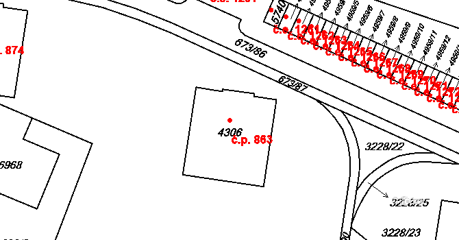 Zlín 863 na parcele st. 4306 v KÚ Zlín, Katastrální mapa