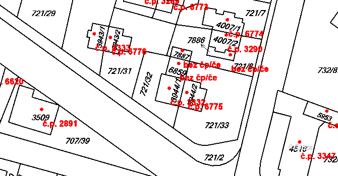 Zlín 3332 na parcele st. 3944/1 v KÚ Zlín, Katastrální mapa