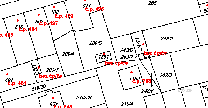 Žirovnice 43106234 na parcele st. 1291 v KÚ Žirovnice, Katastrální mapa