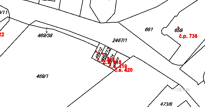 Horní Litvínov 418, Litvínov na parcele st. 469/13 v KÚ Horní Litvínov, Katastrální mapa