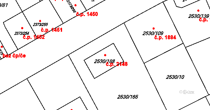 Předměstí 2148, Opava na parcele st. 2530/188 v KÚ Opava-Předměstí, Katastrální mapa