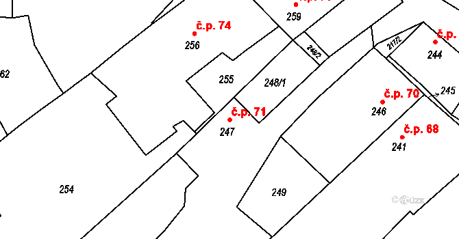 Chuchelná 71 na parcele st. 247 v KÚ Chuchelná, Katastrální mapa