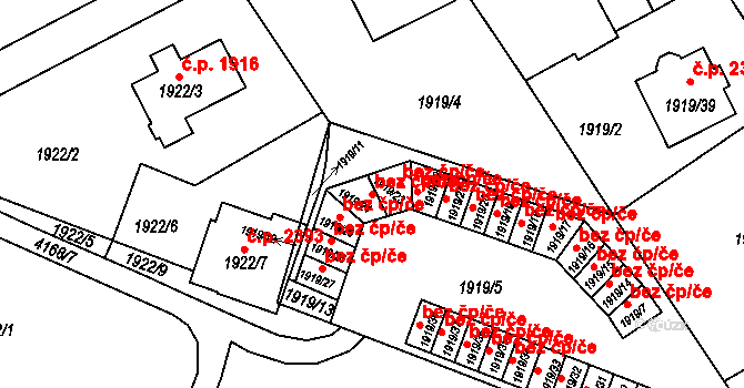 Mizerov 35, Karviná na parcele st. 1919/24 v KÚ Karviná-město, Katastrální mapa
