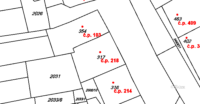 Jalubí 218 na parcele st. 317 v KÚ Jalubí, Katastrální mapa