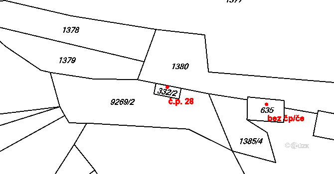 Žítková 28 na parcele st. 332/2 v KÚ Žítková, Katastrální mapa