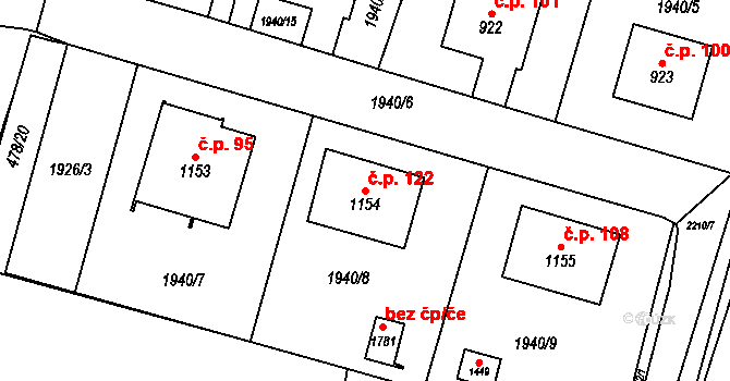 Králíky 122 na parcele st. 1154 v KÚ Králíky, Katastrální mapa