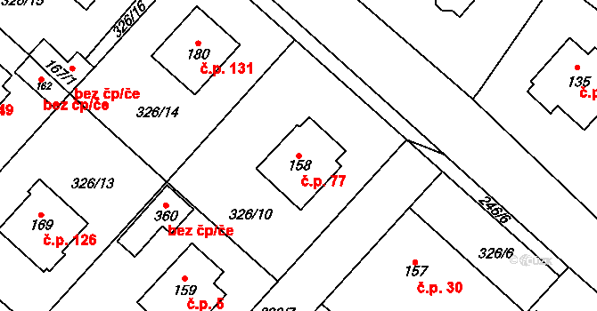 Konětopy 77 na parcele st. 158 v KÚ Konětopy, Katastrální mapa