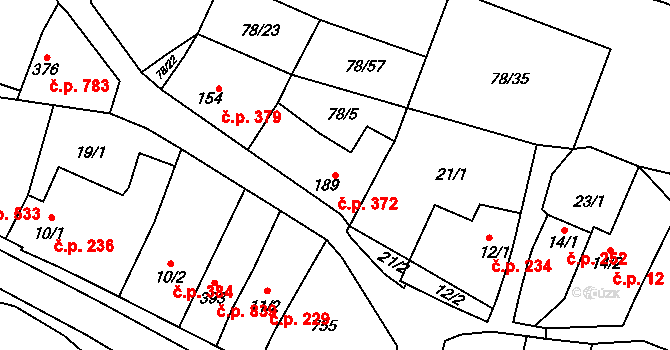 Kralupy nad Vltavou 372 na parcele st. 189 v KÚ Lobeč, Katastrální mapa
