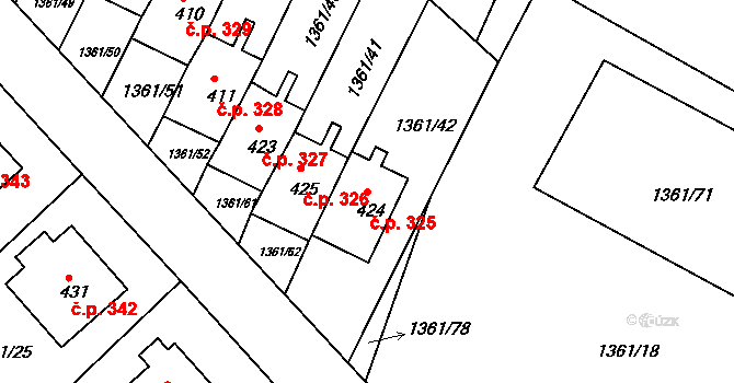 Lhenice 325 na parcele st. 424 v KÚ Lhenice, Katastrální mapa