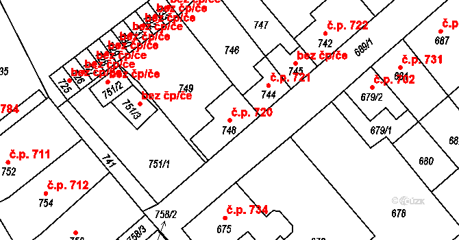 Odry 720 na parcele st. 748 v KÚ Odry, Katastrální mapa