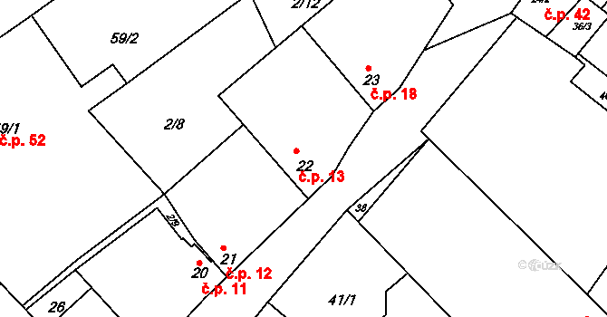 Orasice 13, Počedělice na parcele st. 22 v KÚ Orasice, Katastrální mapa