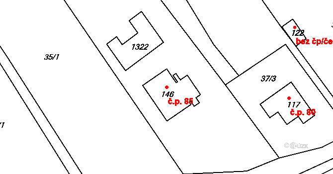 Cvrčovice 85, Zdounky na parcele st. 146 v KÚ Cvrčovice u Zdounek, Katastrální mapa