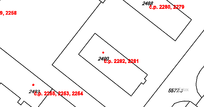 Žatec 2281,2282 na parcele st. 2490 v KÚ Žatec, Katastrální mapa