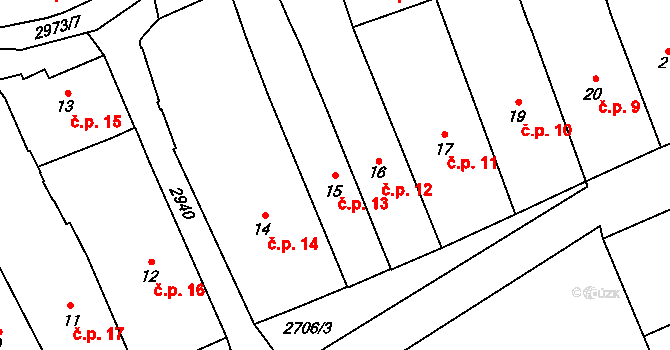 Dobruška 13 na parcele st. 15 v KÚ Dobruška, Katastrální mapa