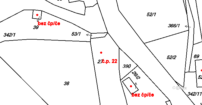 Bolkov 22 na parcele st. 27 v KÚ Bolkov u Roupova, Katastrální mapa
