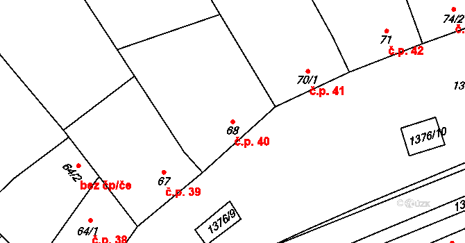 Jestřabice 40, Koryčany na parcele st. 68 v KÚ Jestřabice, Katastrální mapa