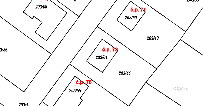 Žádlovice 73, Loštice na parcele st. 203/61 v KÚ Žádlovice, Katastrální mapa