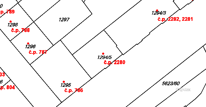 Znojmo 2280 na parcele st. 1294/5 v KÚ Znojmo-město, Katastrální mapa