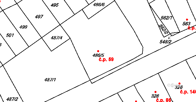 Přerov IV-Kozlovice 59, Přerov na parcele st. 486/5 v KÚ Kozlovice u Přerova, Katastrální mapa