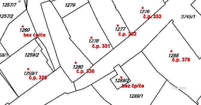 Kutná Hora-Vnitřní Město 331, Kutná Hora na parcele st. 1278 v KÚ Kutná Hora, Katastrální mapa