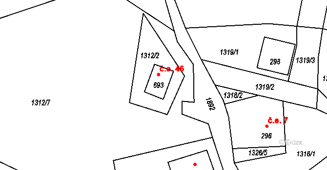 Hřebečná 46, Abertamy na parcele st. 693 v KÚ Hřebečná, Katastrální mapa