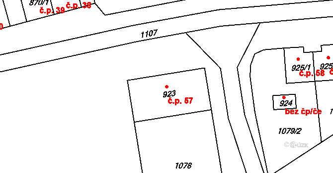 Bražec 57 na parcele st. 923 v KÚ Bražec u Doupova, Katastrální mapa
