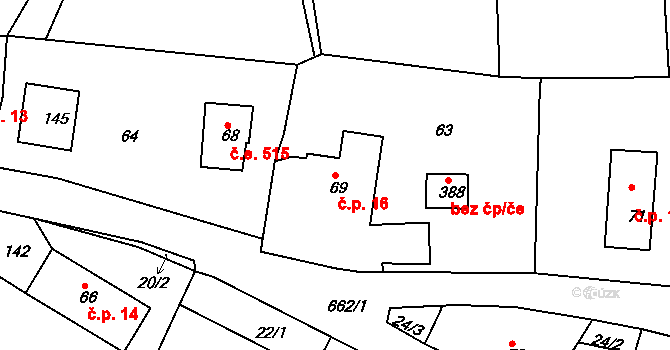 Jenišovice 16 na parcele st. 69 v KÚ Jenišovice u Jablonce nad Nisou, Katastrální mapa