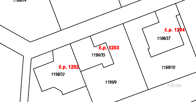 Jemnice 1203 na parcele st. 1196/35 v KÚ Jemnice, Katastrální mapa