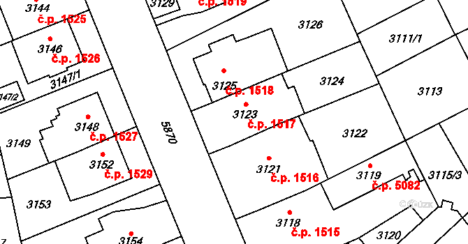 Jihlava 1517 na parcele st. 3123 v KÚ Jihlava, Katastrální mapa
