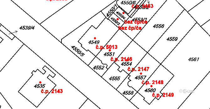 Jihlava 2146 na parcele st. 4551 v KÚ Jihlava, Katastrální mapa
