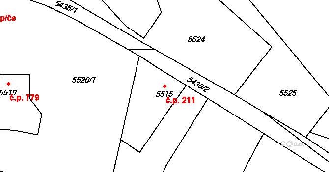 Bystřice 211 na parcele st. 5515 v KÚ Bystřice nad Olší, Katastrální mapa
