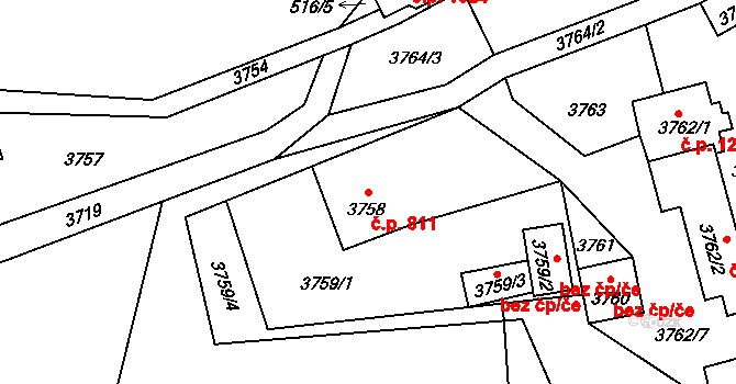 Bystřice 811 na parcele st. 3758 v KÚ Bystřice nad Olší, Katastrální mapa