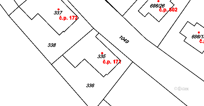 Krmelín 171 na parcele st. 335 v KÚ Krmelín, Katastrální mapa