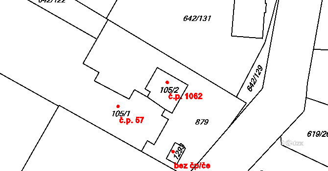 Kamenice 1062 na parcele st. 105/2 v KÚ Těptín, Katastrální mapa