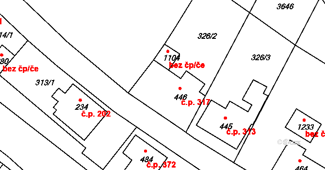 Hejnice 317 na parcele st. 446 v KÚ Hejnice, Katastrální mapa