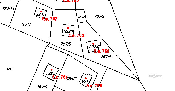 Ostravice 756 na parcele st. 3224 v KÚ Staré Hamry 2, Katastrální mapa