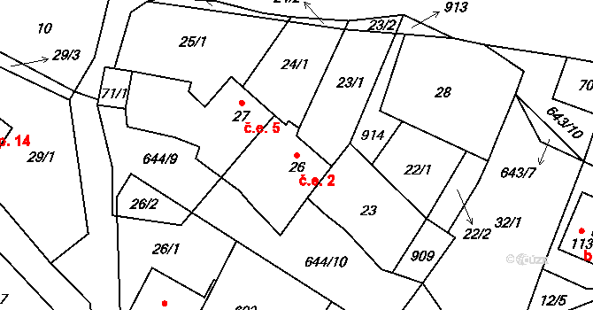 Kořen 2, Olbramov na parcele st. 26 v KÚ Kořen, Katastrální mapa