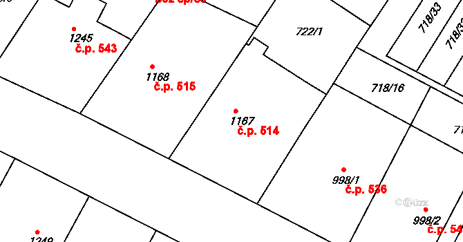 Chlumec nad Cidlinou IV 514, Chlumec nad Cidlinou na parcele st. 1167 v KÚ Chlumec nad Cidlinou, Katastrální mapa