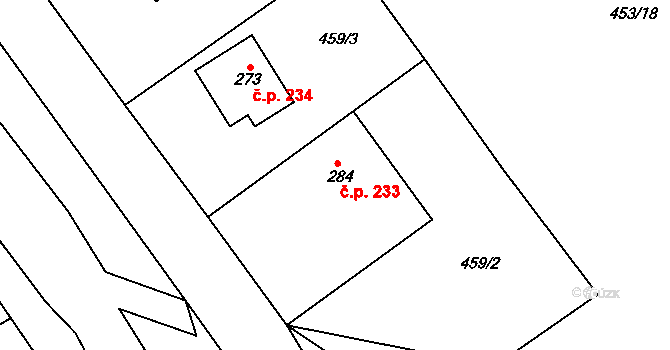 Broumy 233 na parcele st. 284 v KÚ Broumy, Katastrální mapa