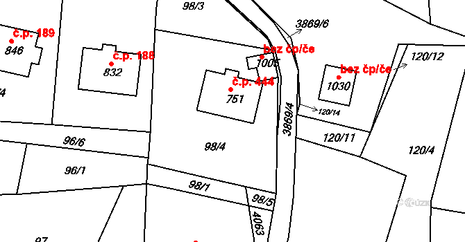 Liptál 444 na parcele st. 751 v KÚ Liptál, Katastrální mapa