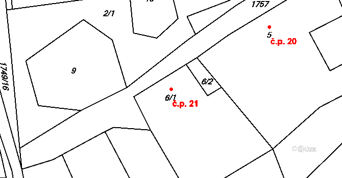 Kamenná 21 na parcele st. 6/1 v KÚ Kamenná u Trhových Svinů, Katastrální mapa
